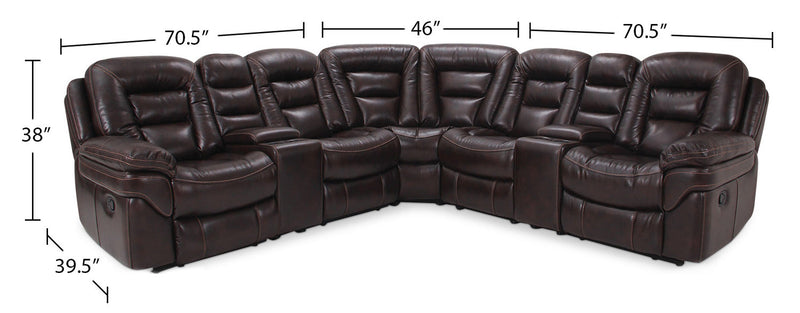 Leo 7-Piece Faux Leather Power Reclining Sectional with Storage Consoles and Cupholders - Walnut Brown