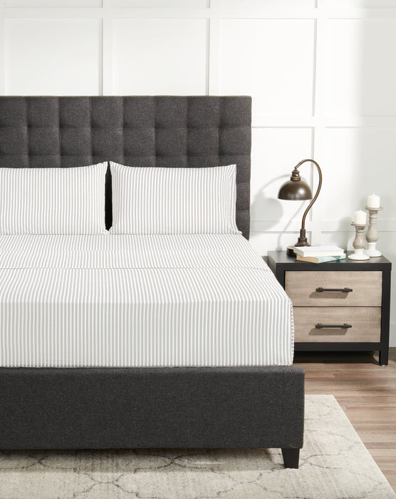 Striped 4-Piece Full Cotton Sheet Set - Light Grey