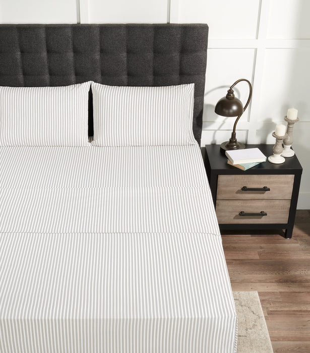 Striped 4-Piece Queen Cotton Sheet Set - Light Grey