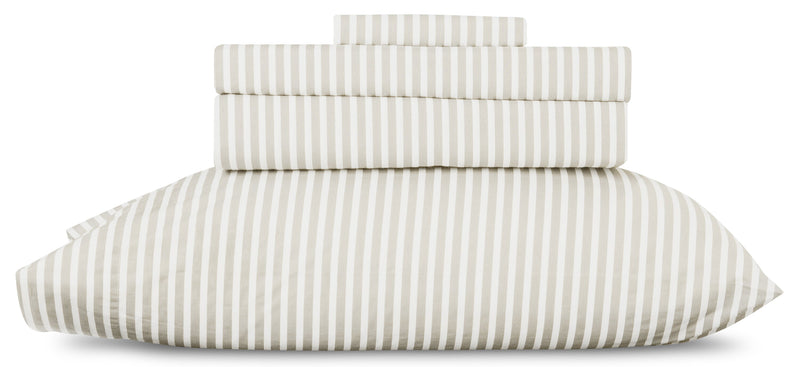 Striped 4-Piece Queen Cotton Sheet Set - Light Grey