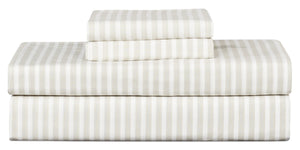 Striped 4-Piece Queen Cotton Sheet Set - Light Grey