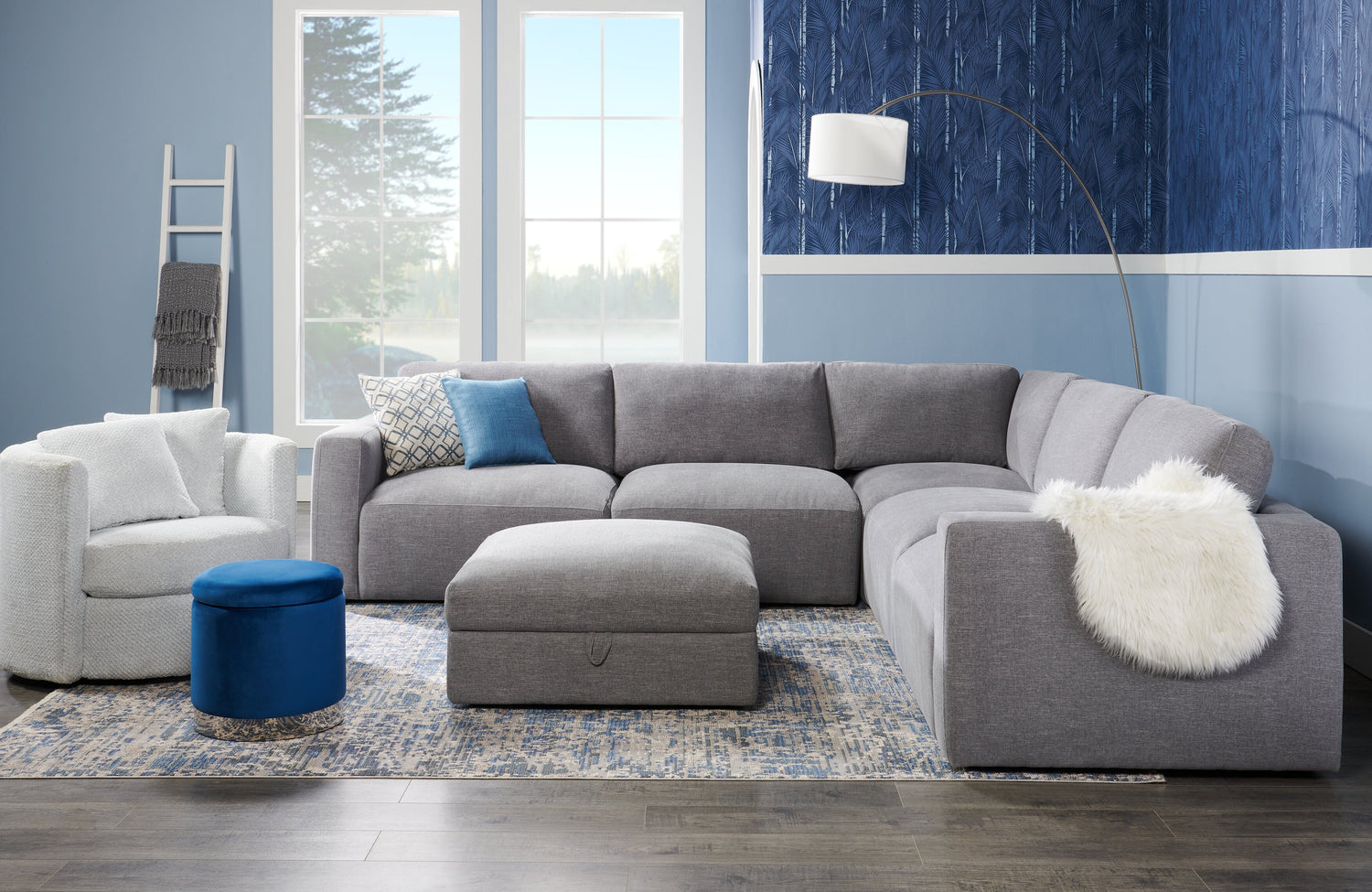 Kort Co. Lotus Modular 5 Piece Chenille Fabric Sectional with Fea. The Brick