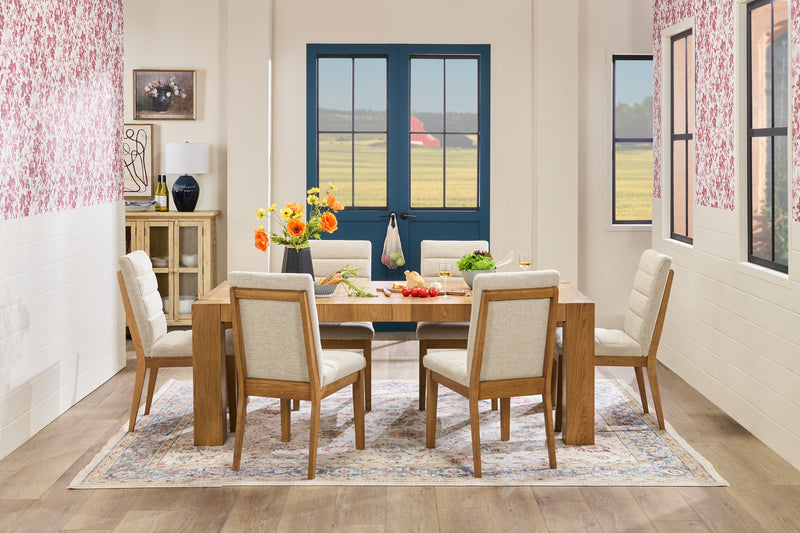 Lotus 7pc Dining Set with Table & 6 Fabric Chairs, Wood, 82\"W - Natural/Grey