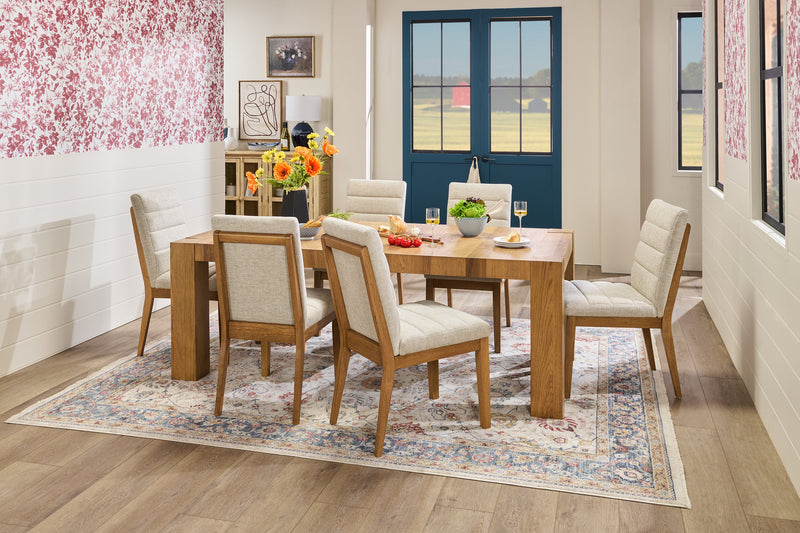 Lotus 7pc Dining Set with Table & 6 Fabric Chairs, Wood, 82\"W - Natural/Grey