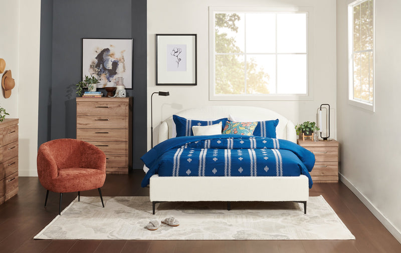 Luna Upholstered Wingback Bed in White Fabric - Queen Size