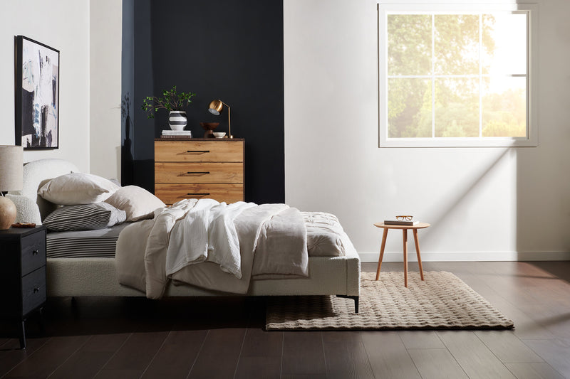 Luna Upholstered Wingback Bed in White Fabric - Queen Size