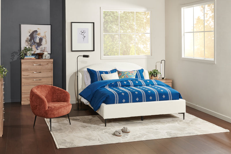 Luna Upholstered Wingback Bed in White Fabric - Queen Size