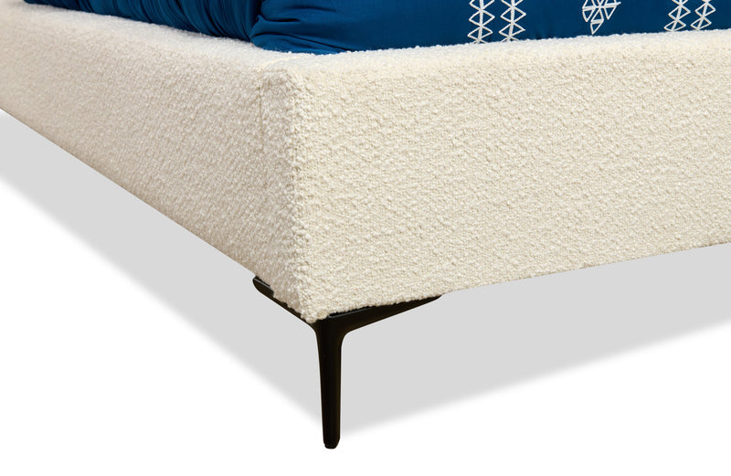 Luna Upholstered Wingback Bed in White Fabric - Queen Size