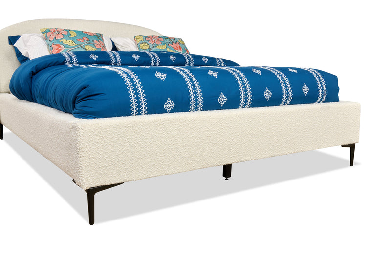 Luna Upholstered Wingback Bed in White Fabric - Queen Size