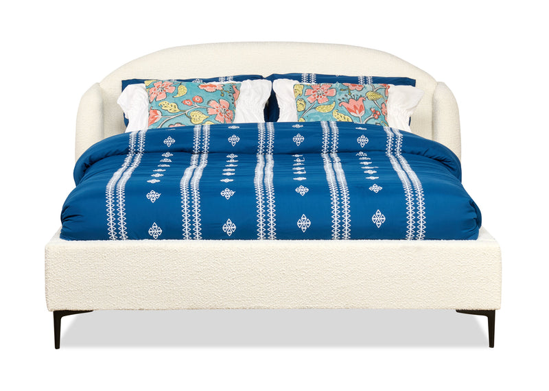 Luna Upholstered Wingback Bed in White Fabric - Queen Size