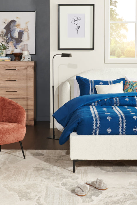 Luna Upholstered Wingback Bed in White Fabric - Queen Size