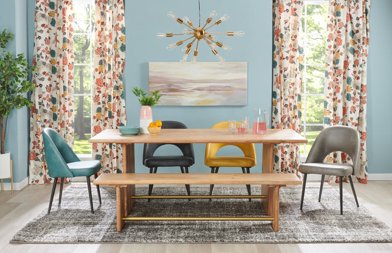 Malta Dining Bench, Acacia Wood, Gold Accent, Trestle Base  70\"W - Natural Brown