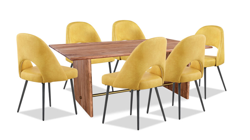 Kort & Co. Malta 7pc Dining Set with Table & 6 Bay Chairs, Acacia Wood, Gold, 79\"W - Yellow
