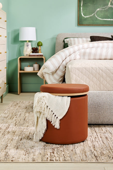 Manitoba 18\" Round Storage Ottoman - Brown Faux Leather