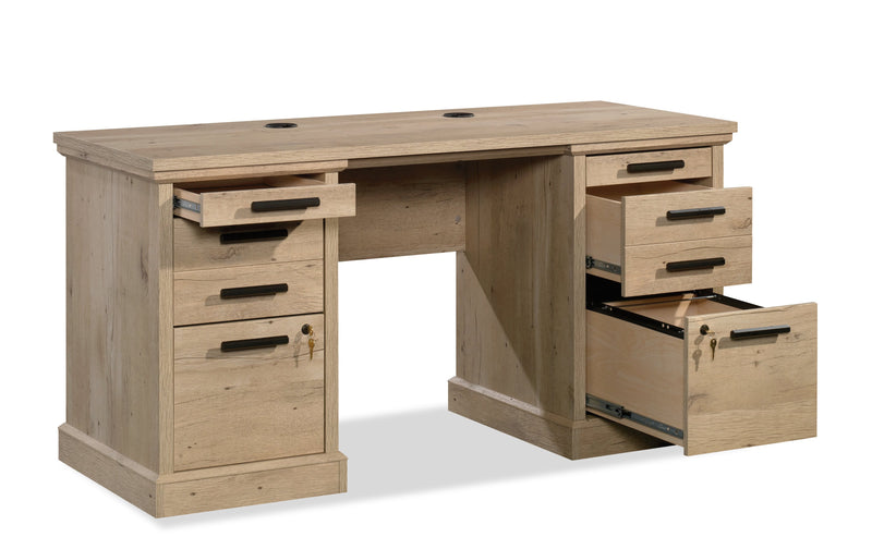 Mason Peak 59.06\" Commercial Grade 6-Drawer Credenza Office Desk - Prime Oak