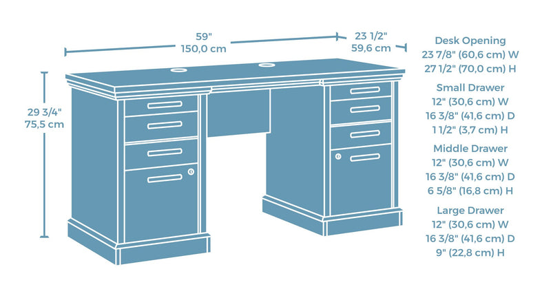 Mason Peak 59.06\" Commercial Grade 6-Drawer Credenza Office Desk - Prime Oak