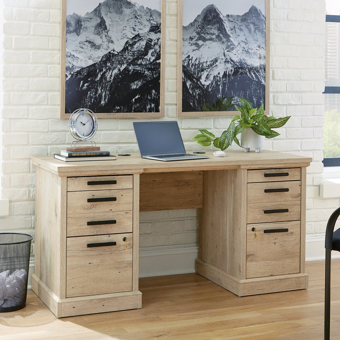 Mason Peak 59.06\" Commercial Grade 6-Drawer Credenza Office Desk - Prime Oak
