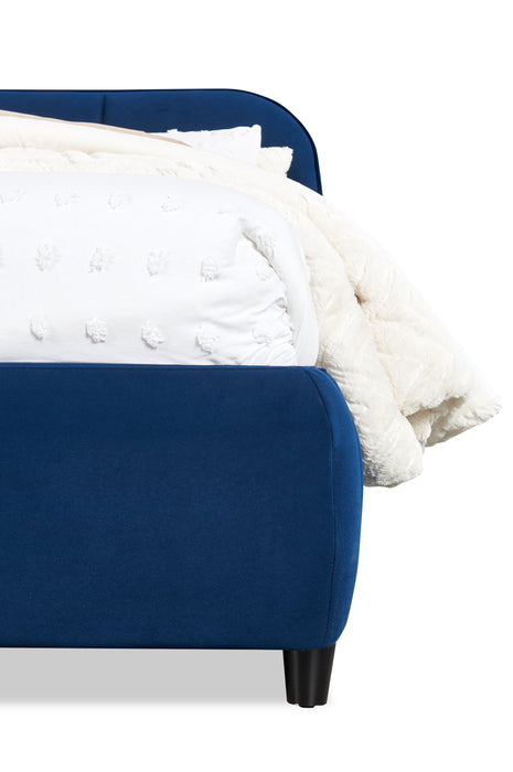 Mave Upholstered Platform Bed in Blue Velvet Fabric - Queen Size