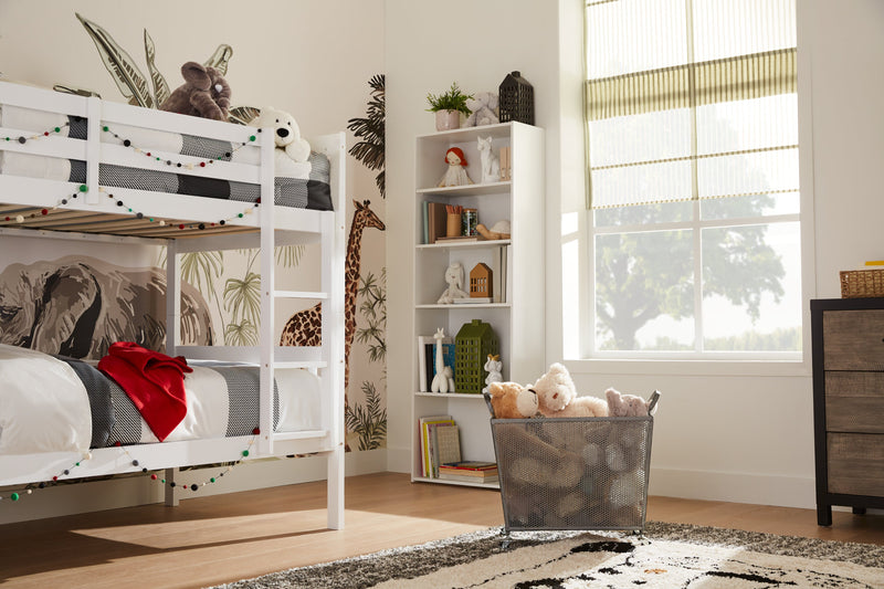 Miko Bunk Bed with Ladder & Guard Rail for Kids, White - Twin/Twin