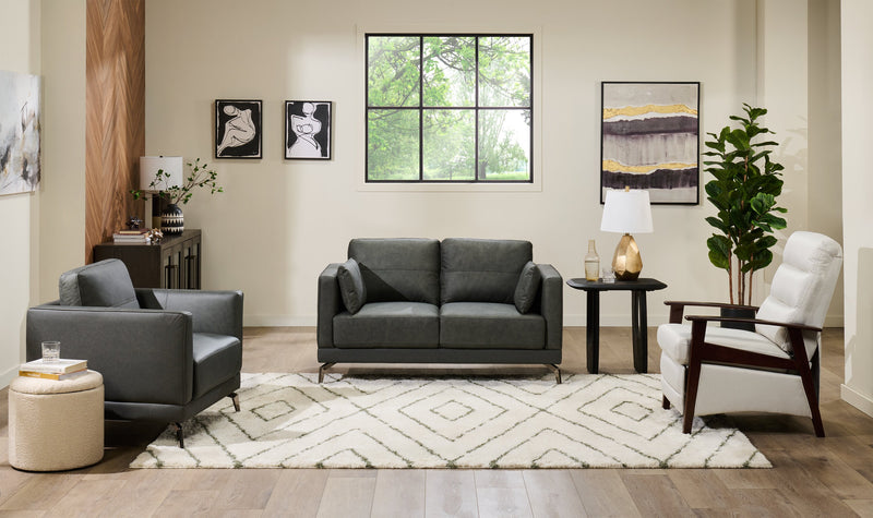 Melrose 60.5\" Top-Grain Genuine Leather Loveseat with Metal Legs - Grey