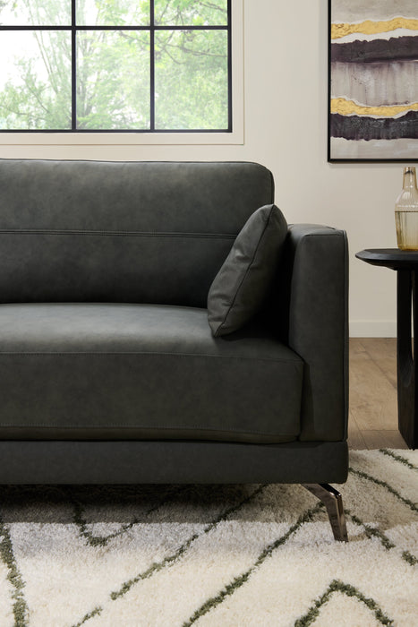 Melrose 60.5\" Top-Grain Genuine Leather Loveseat with Metal Legs - Grey