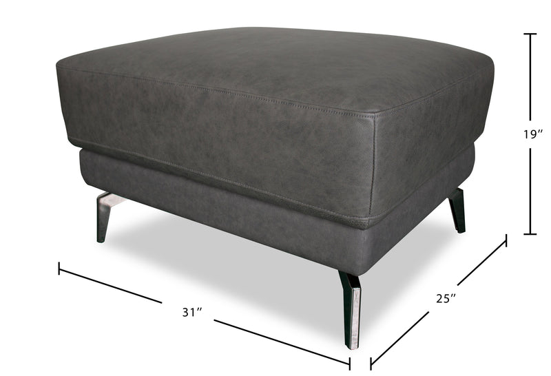 Melrose 31\" Top-Grain Genuine Leather Ottoman with Metal Legs - Grey