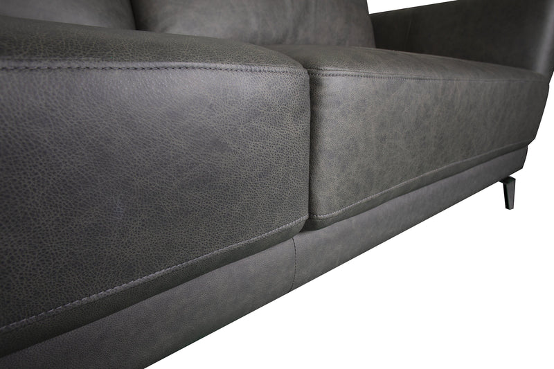 Melrose 84.5\" Top-Grain Genuine Leather Sofa with Metal Legs - Grey