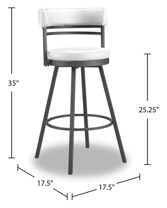 Mila Counter-Height Stool with Swivel Seat & Vegan Leather Fabric, 25\"H, Metal - White