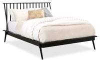 Milan Platform Bed with Headboard & Frame,  Mid-Century Modern, Black - Queen Size 