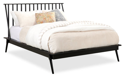 Milan Platform Bed with Headboard & Frame,  Mid-Century Modern, Black - Queen Size | Lit plateforme Milan de style moderne du milieu du 20e siècle avec tête de lit et cadre de lit, noir - format grand lit