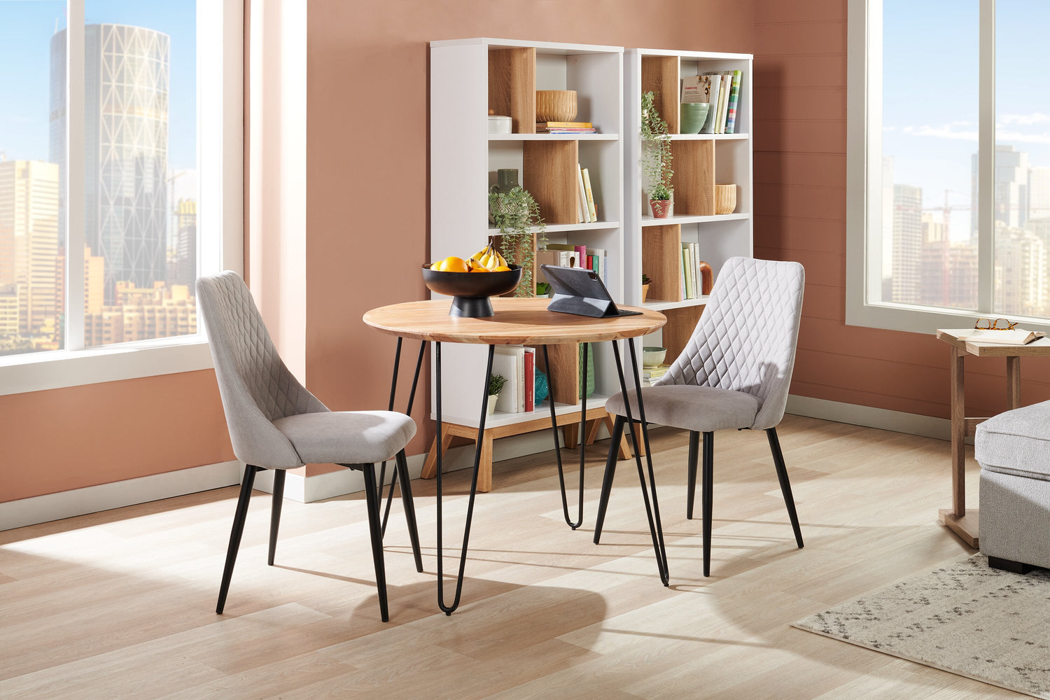 Miya Dining Table, Acacia Wood, Metal, 36"W Round - Natural - The Brick