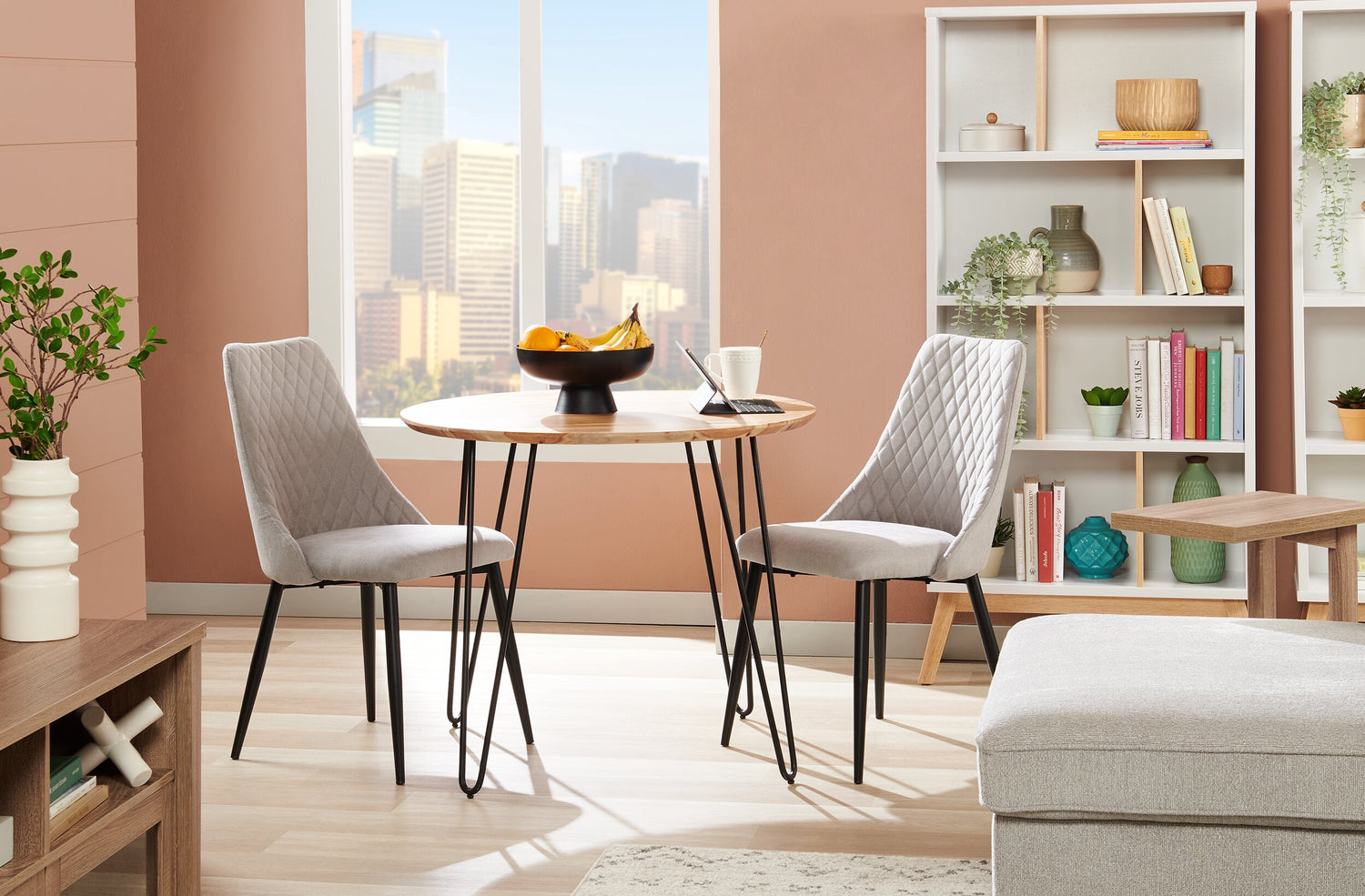 Miya Dining Table, Acacia Wood, Metal, 36"W Round - Natural - The Brick