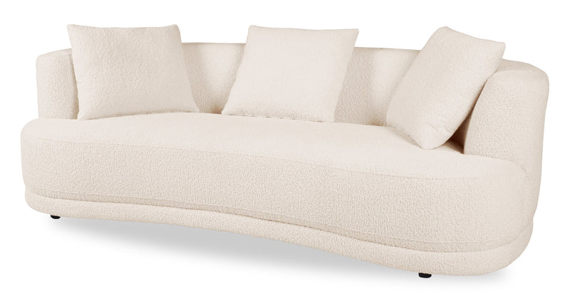 Moon 91\" Fabric Curved Sofa with Accent Pillows - Wooly Almond White