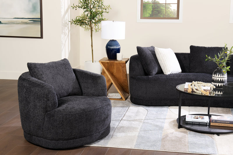 Moon 35.8\" Fabric Curved Chair with Accent Pillow - Wooly Raven Black