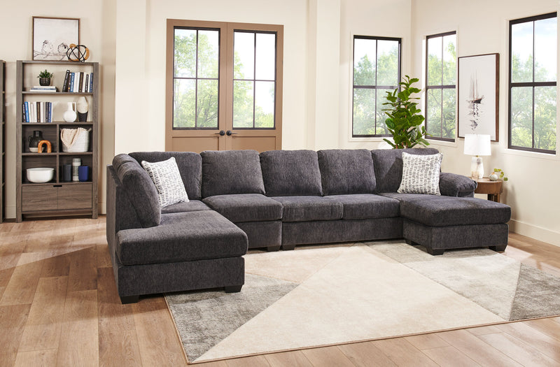 Made in Canada Morgan 3-Piece Left-Facing Chenille Fabric Wrap Sectional with Accent Pillows - Grey