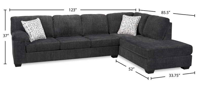 Made in Canada Morgan 2-Piece Right-Facing Chenille Fabric Sectional with Sofa and Accent Pillows - Grey