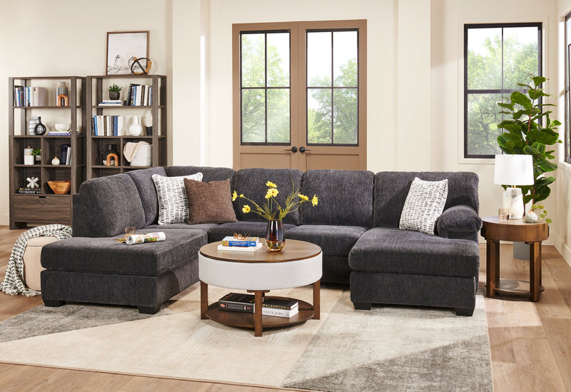 Made in Canada Morgan 2-Piece Left-Facing Chenille Fabric Wrap Sectional with Accent Pillows - Grey