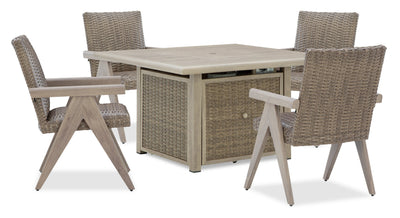 Muskoka 5-Piece Outdoor Patio Set with Fire Pit Table & 4 Chairs - 50,000 BTU, Resin Wicker - Beige | Ensemble Muskoka 5 pièces pour la terrasse à l’extérieur avec foyer-table et 4 chaises - 50 000 BTU, osier en résine - beige