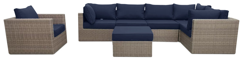 Naples Outdoor Patio Chair - Hand-Woven Resin Wicker, UV & Weather Resistant - Natural/Blue