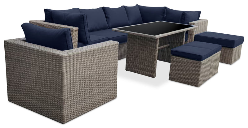 Naples Dining Height Outdoor Patio Table - Hand-Woven Resin Wicker, Glass, UV & Weather Resistant - Natural/Black