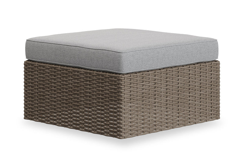 Naples Large Outdoor Patio Ottoman - Hand-Woven Resin Wicker, UV & Weather Resistant - Natural/Grey