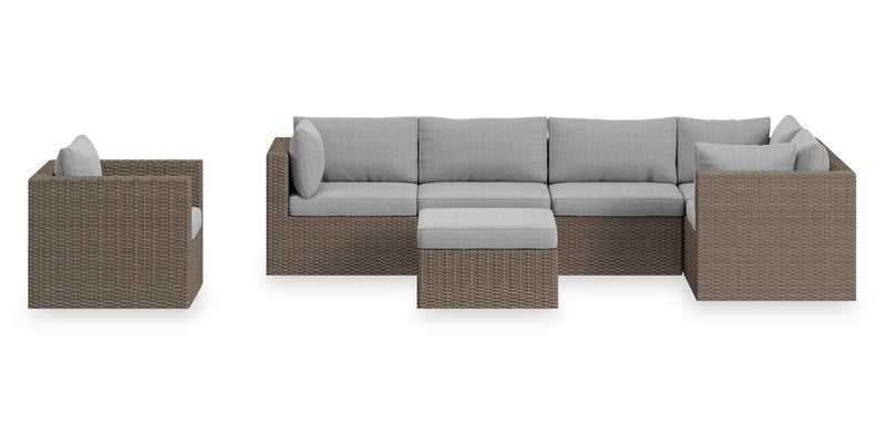 Naples Large Outdoor Patio Ottoman - Hand-Woven Resin Wicker, UV & Weather Resistant - Natural/Grey