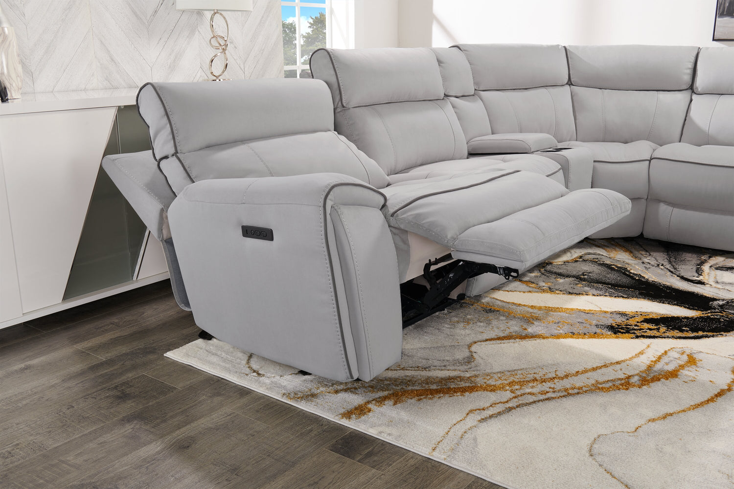 Newport 6 Piece Faux Suede Right Facing Power Reclining Sectional Grey