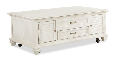 Newman  50" Traditional Lift Top Coffee Table with Storage and Casters - Alabaster White Pine|Table à café traditionnelle Newman de 50 po avec dessus relevable, rangement et roulettes - pin blanc albâtre