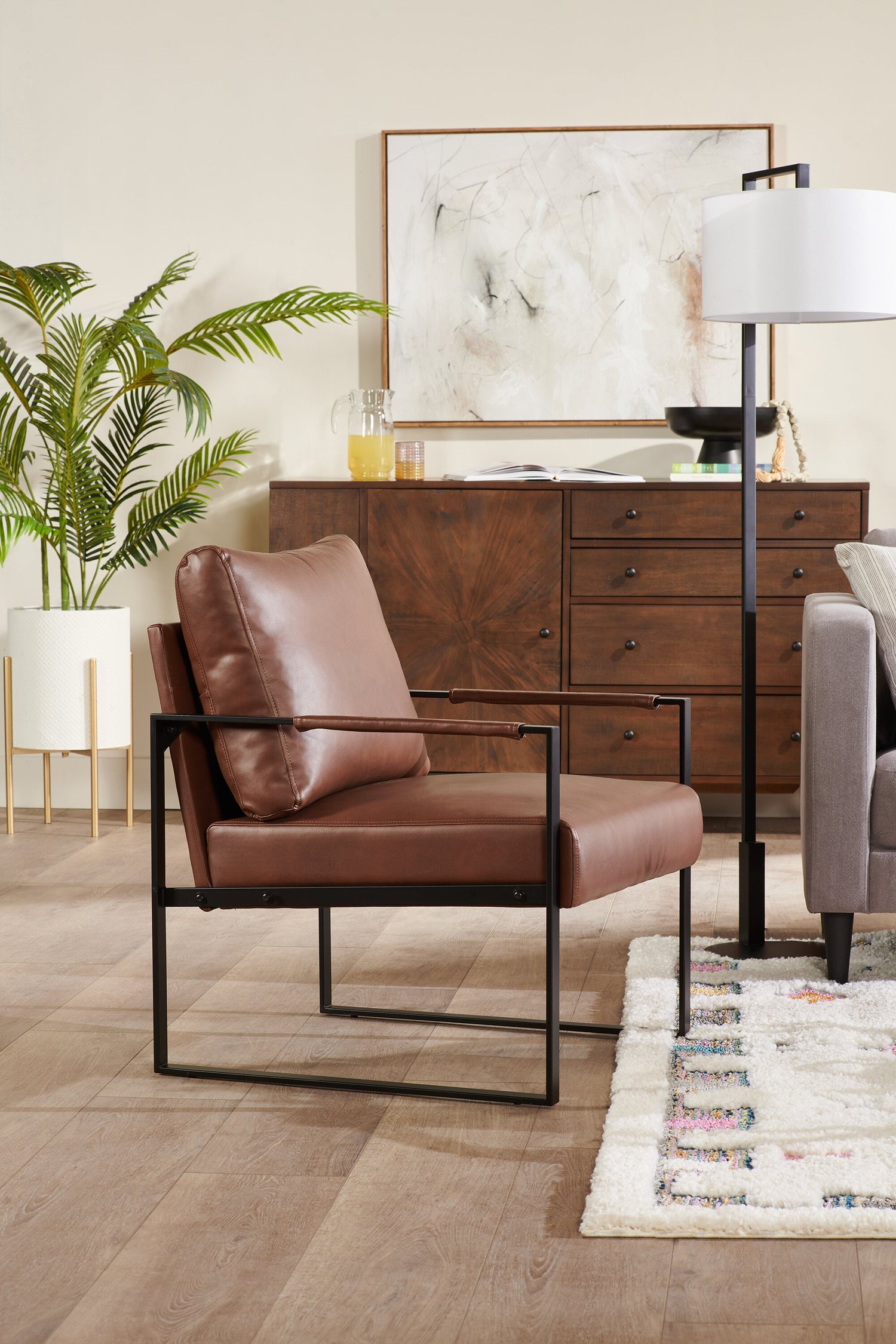 Nico Faux Leather Accent Chair with Metal Legs Brown