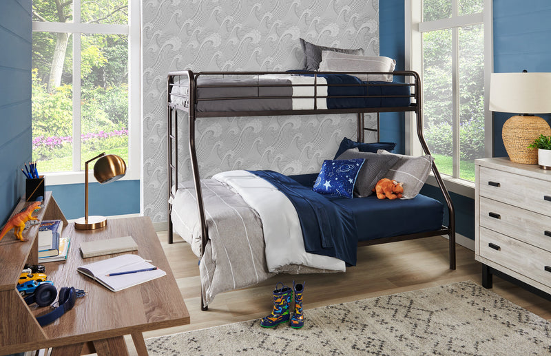 Noah Bunk Bed with Ladder & Guard Rail for Kids, Metal, Dark Bronze - Twin/Full