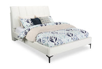 Nova Upholstered Platform Bed in White Vegan-Leather Fabric - Queen Size 
