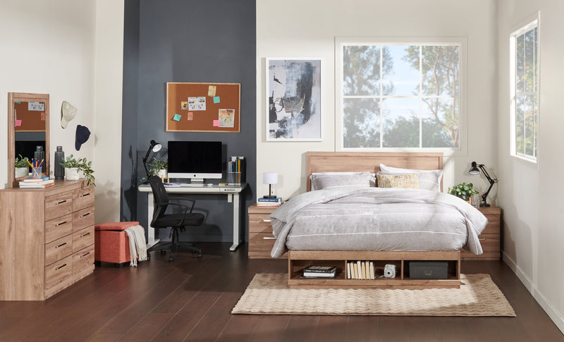 Oakley Platform Bed with Headboard & Storage Frame, Made in Canada, Natural - Queen Size