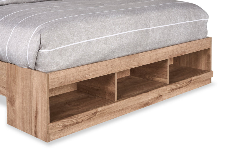 Oakley Platform Bed with Headboard & Storage Frame, Made in Canada, Natural - Queen Size