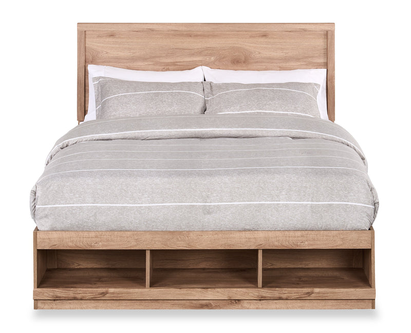 Oakley Platform Bed with Headboard & Storage Frame, Made in Canada, Natural - Queen Size